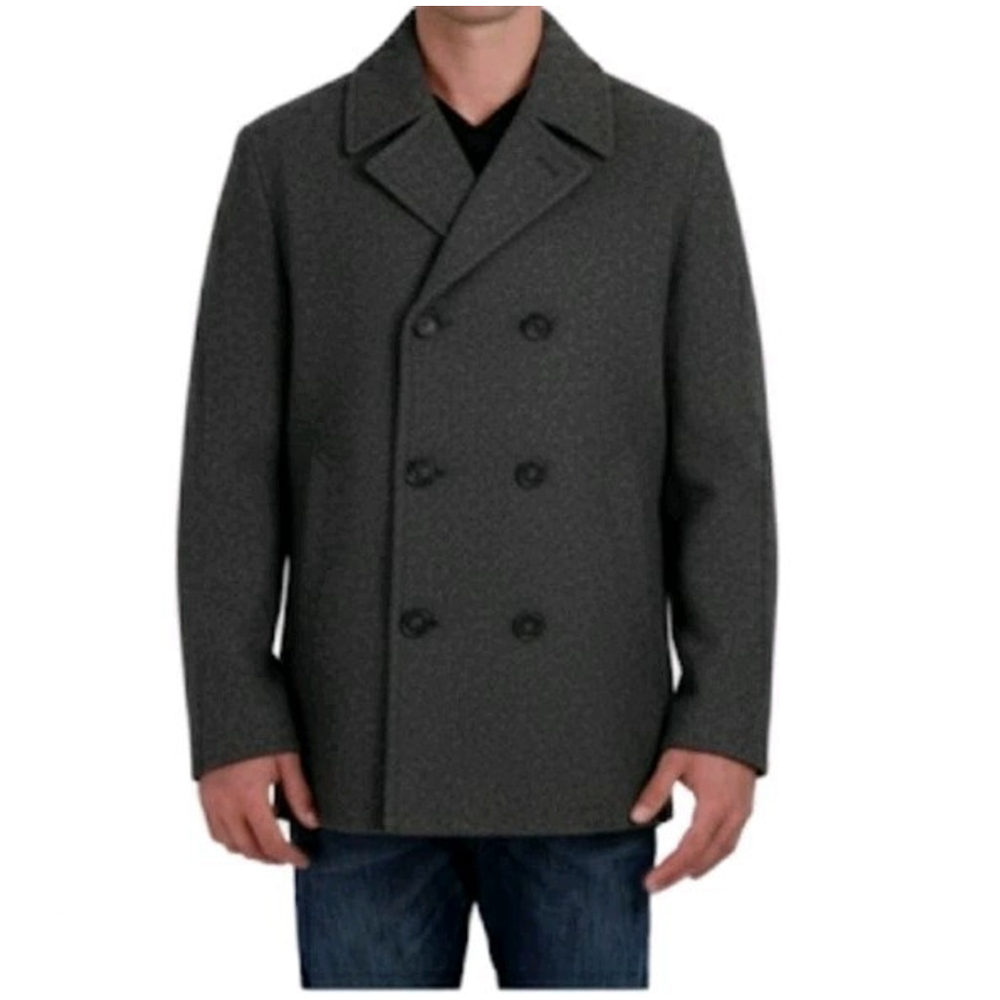Nautica Men's Wool Blend Charcoal Quilted Lined Pea Coat Jacket Size L Gorpcore